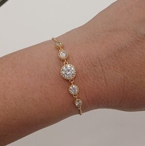 New 18k Rose Goldplated Bracelet with Crystal Accents Adjustable Lariat PBJ